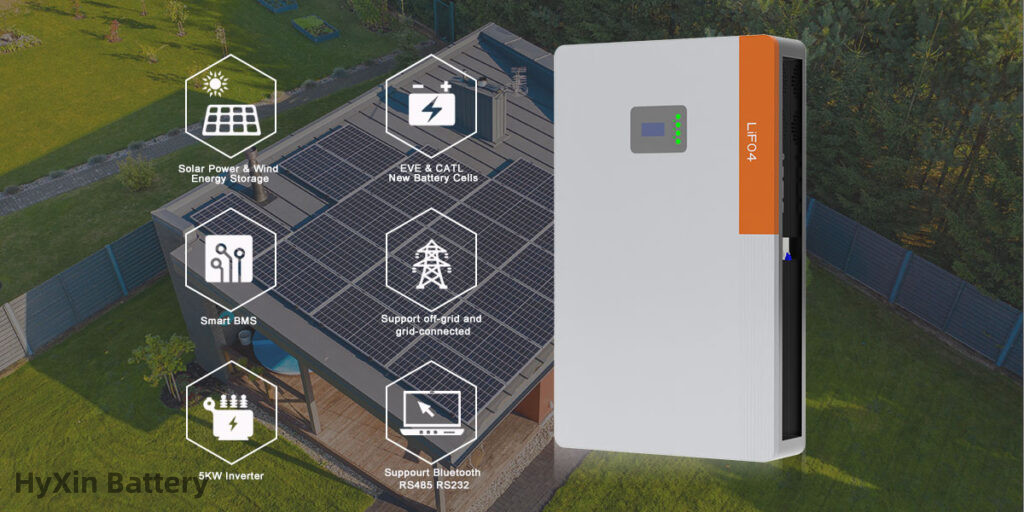 Plug in and out installation friendly use 48v All in one batteries All-in-one 48V 100Ah 5Kwh LiFePO4 Lithium Battery w/ Inverter Powerwall Battery HYXinbattery for ESS Residential Solar Battery System