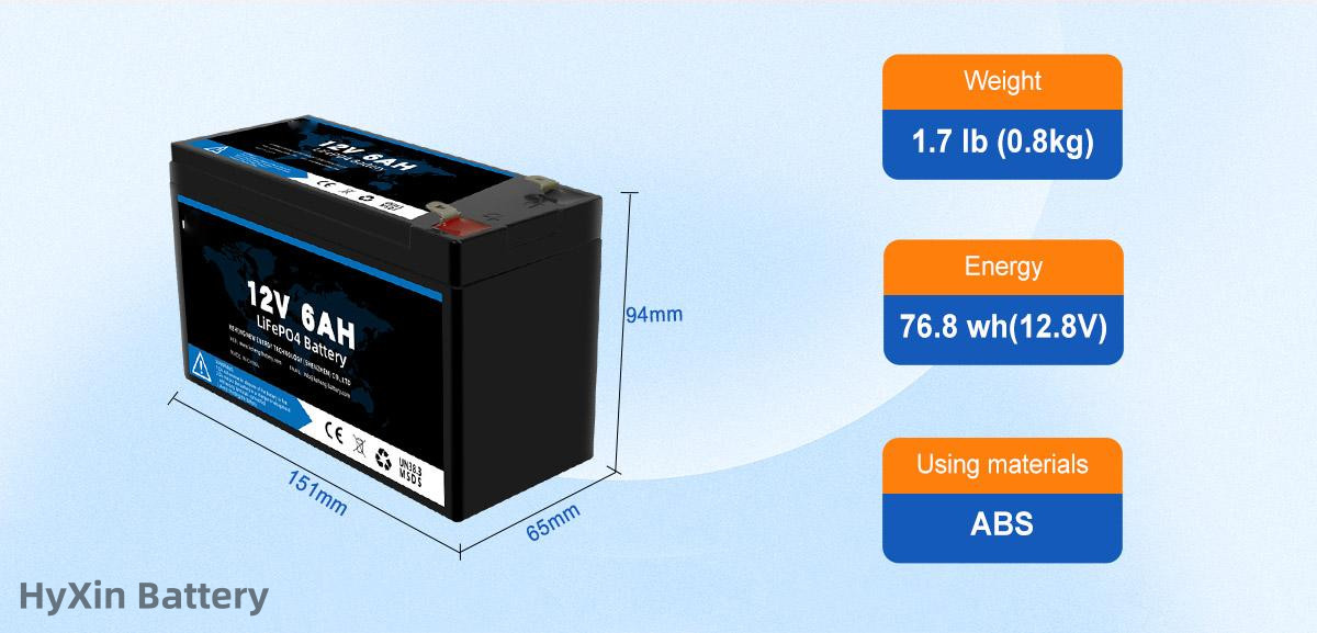 12V 6AH LiFePO4 Series Connection Capable Battery 3 12.8V 6Ah LiFePO4 Prismatic Battery Packs Deep cycle IP67 Waterproof Good Protection for electric vehicles system